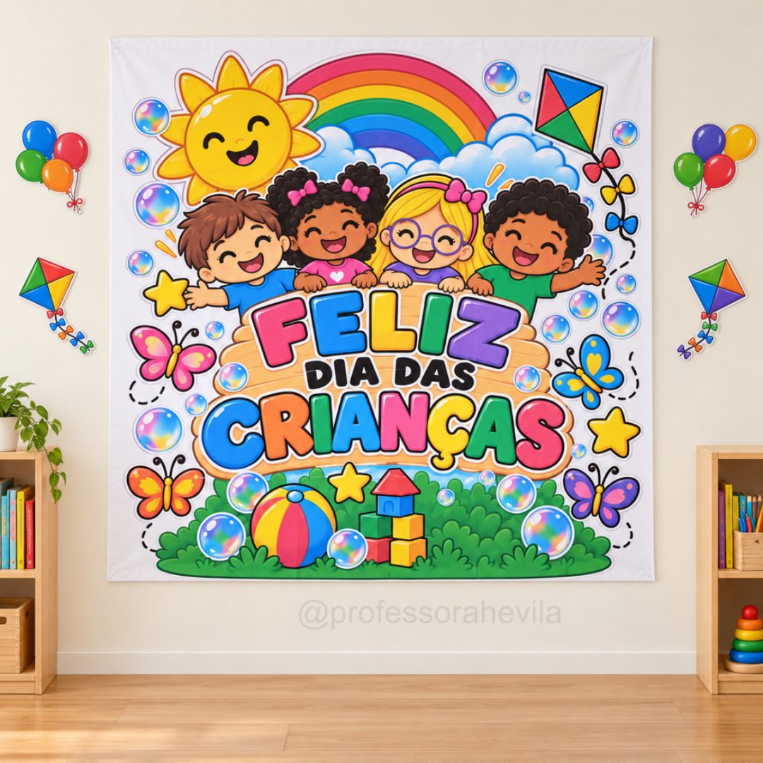 Painel Dia das Crianças – 30 Páginas + Apliques de Pipas e Balões
